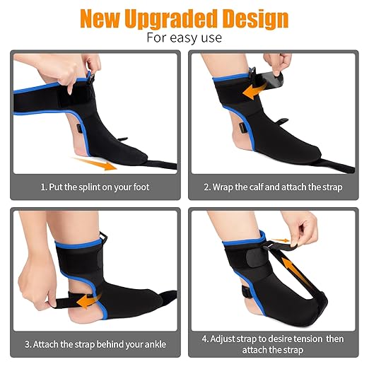 Plantar Fasciitis Night Splint Sock with Hand-Held Massage Tool Upgraded Soft Comfortable Plantar Fasciitis Brace for Women Men for Achilles Tendonitis Foot Drop Heel Spur Pain Relief Black-Blue (Small)