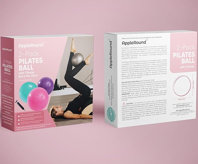 AppleRound Exercise Ball with Pump, 9-Inch Small for Pilates, Yoga, Core Stability - Choose: [Pack of 1 Ball + 1 Pump] or [Pack of 2 Balls + 1 Pump]