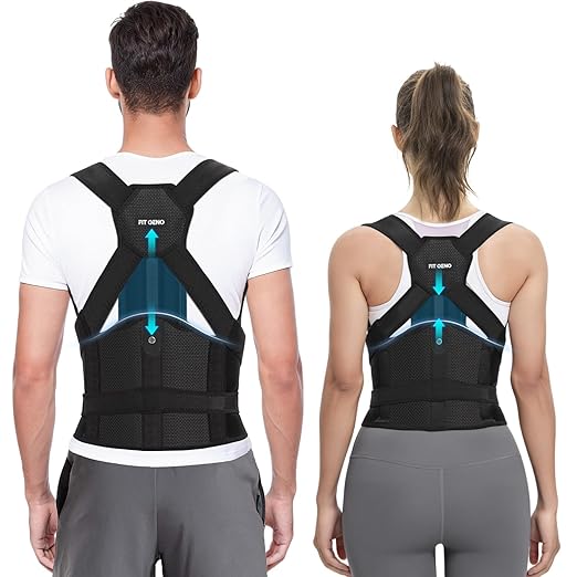 Fit Geno Posture Corrector for Women and Men HeightFit: Patented Height Adjustable Back Brace - Neck Shoulder & Full Back Pain Relief - Improve Posture Correct Hunchback Slouching Under Clothes (Medium)