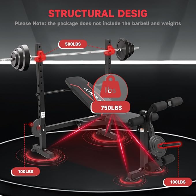 Foldable 1500LBS 8 in 1 Olympic Weight Bench Set with Leg Extension/Curl, Adjustable Weight Bench for Men & Women Full Body Workout, Bench Press with Preacher Curl（US Stock）