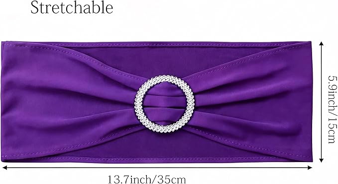 Spandex Purple Chair Sashes 100 Pack Wedding Chair Bands with Buckles Chairs Bows for Party Birthday Bridal Shower Engagement Anniversary Outdoor Events Decorations