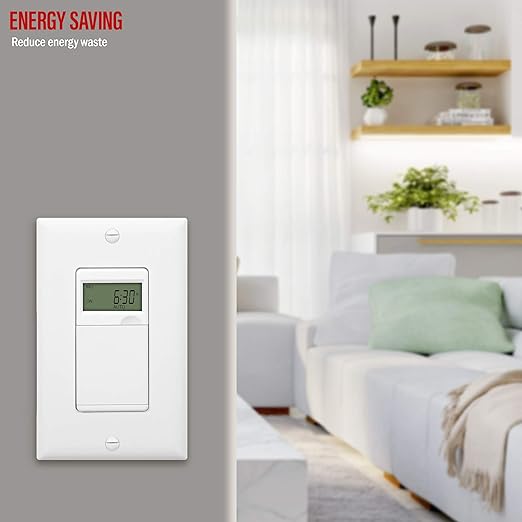 ENERLITES Programmable Digital Timer Switch for Lights, Fans, Motors, 7-Day 18 ON/OFF Timer Settings, Single Pole, Neutral Wire Required, UL Listed, HET01-C, White, 2 Pack