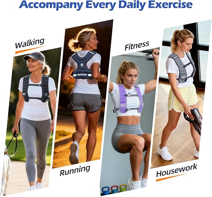 Sportneer Adjustable Weighted Vest Woman: 6-10lb/10-18lb Weighted Walking Vest for Women with 4/8 Weight Packs Fast Adjust Comfortable Weight Vest for Home Gym Burn Calories Strength Training Vests