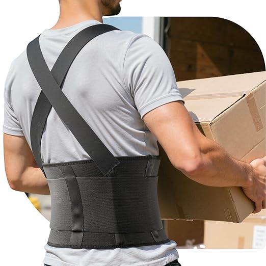 Work Back Brace for Men & Women, Adjustable Lower Back Support Belt for Sciatica, Herniated Disc, Pain Relief, Moving Warehouse Heavy Lifting Safety & Protection (Black, Medium)