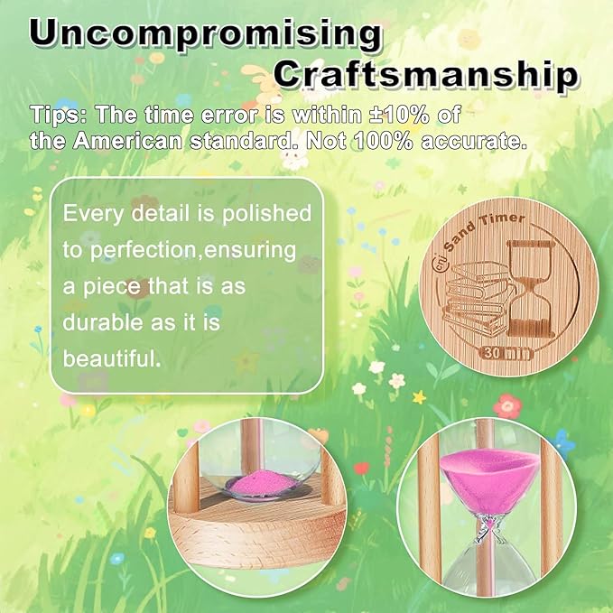 Wooden Sand Timer, 3 Minute Hourglass, Small 3 Min Sand Clock, Reloj De Arena, Hour Glass Sandglass for Home, Office, Decorative, Game, Classroom (Pink)
