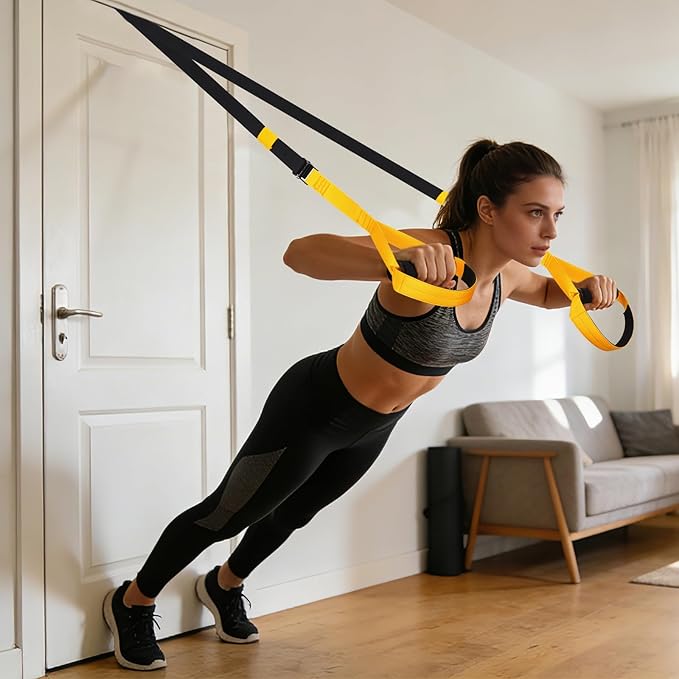TOBWOLF Home Suspension Straps Training Kit, All in One Compact Resistance Trainer Straps & Door Anchors, Suitable for Home Gyms, Travel, Core Training & Full-Body Fitness