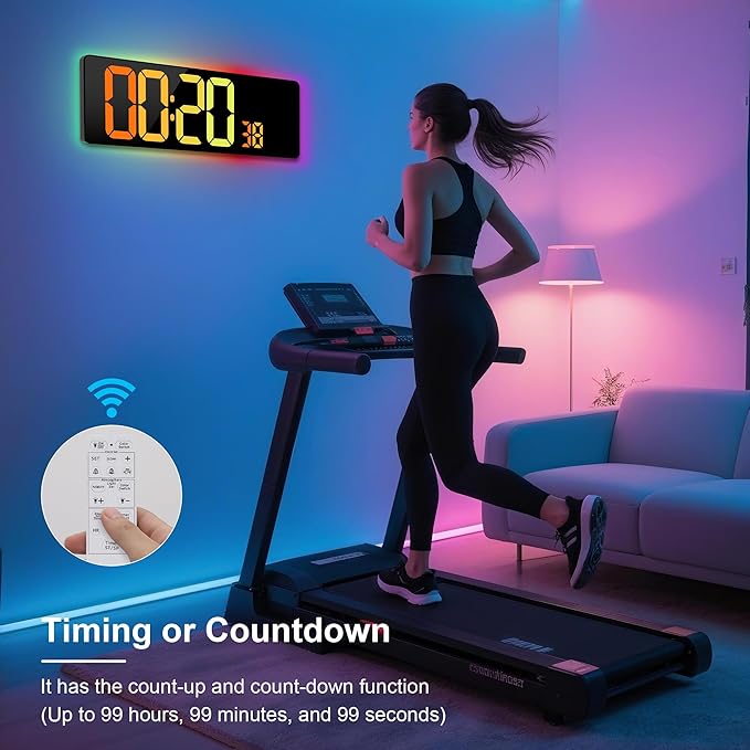 Large Digital Wall Clock 17.3", 15 Color Modes Led Large Number Digital Wall Clock, 8 Color Modes Night Lights, Auto-Dimming/DST, for Classroom Living Room Garage Gym Office, Gift for Senior Mom Dad