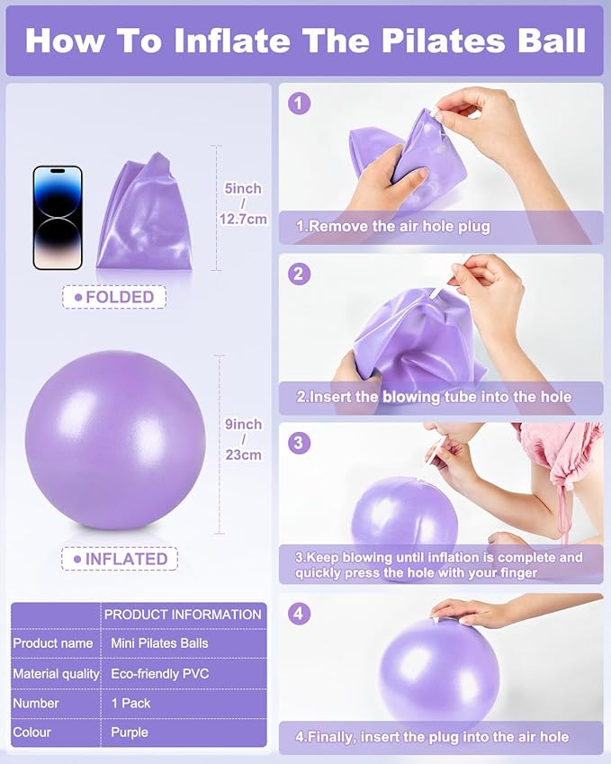 9 Inch Pilates Ball Small Exercise Ball, Workout Ball for Barre, Pilates, Yoga, Stability, Workout, Balance, Fitness at Gym Home Office