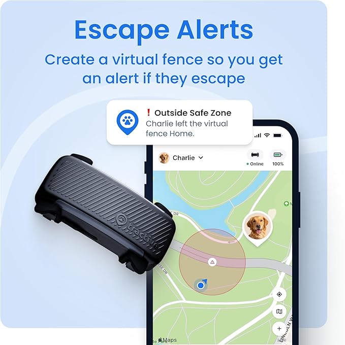 Tractive Smart Dog GPS Tracker with 6 Month Subscription | Live Pet Tracker with Virtual Fence | Vital Signs Monitoring of Heart & Respiratory Rate | Bark Monitoring | Dog Collar Attachment (Black)