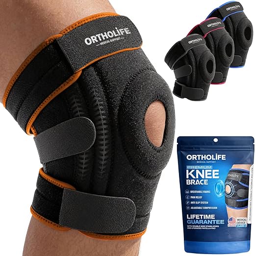 Knee Brace for Women and Men – Knee Compression Sleeve for Meniscus Tear, ACL, Arthritis Pain Relief, Patella Pad & Side Stabilizers – Please Check How To Size Video (Orange, Small)
