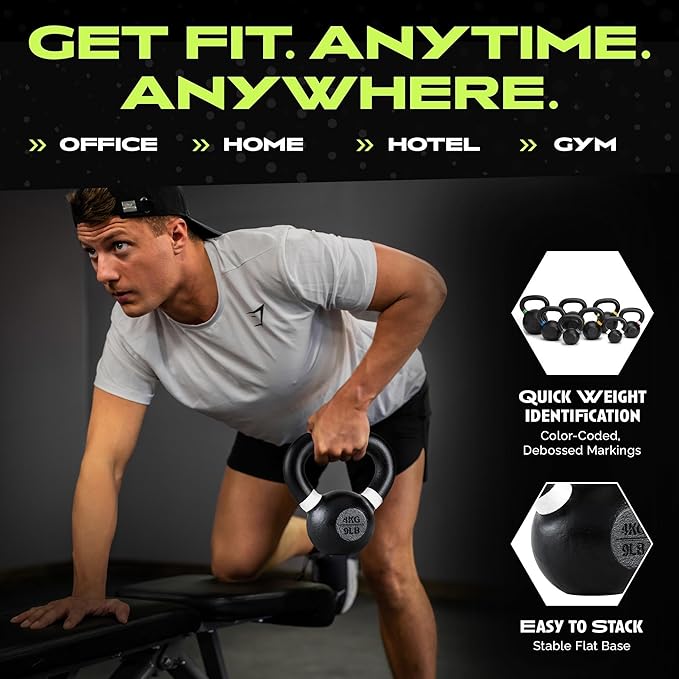 Rage Fitness Single Cast Iron Kettlebell | Powder Coated - Wide Handle Weights for Core & Glute Workouts; Swings, Squats, Deadlifts; Strength, Endurance & Flexibility for Men & Women