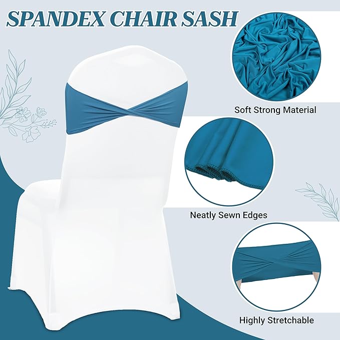 VDS Pack of 300 PCS | Dark Teal | Spandex Chair Sashes Bows Without Buckle | Stretch Elastic Banquet Universal Folding Chair Band Tie with for Wedding Party Conference Celebration Event Decoration