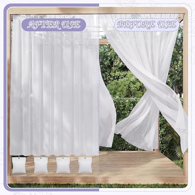 Relaxweex 6 Pack Curtain Weights, 16oz Outdoor Curtain Weighted Bag, Drapery Weighted Bottom Gazebo Weights Sandbag with Holder Clip for Drapes Cabana Gazebo Pergola Garden (Cold White)