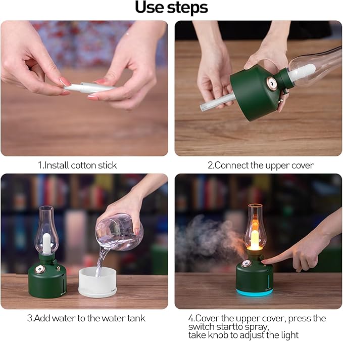 APSARAS USA Essential Oil Diffuser,Vintage Lamp Humidifier,1200mAh Adjustable Brightness Night Light Air Aroma Diffuser Humidifier,Timer & Auto Shut-Off，Gift for Lover,Home,Office,Yoga,Gym280ml