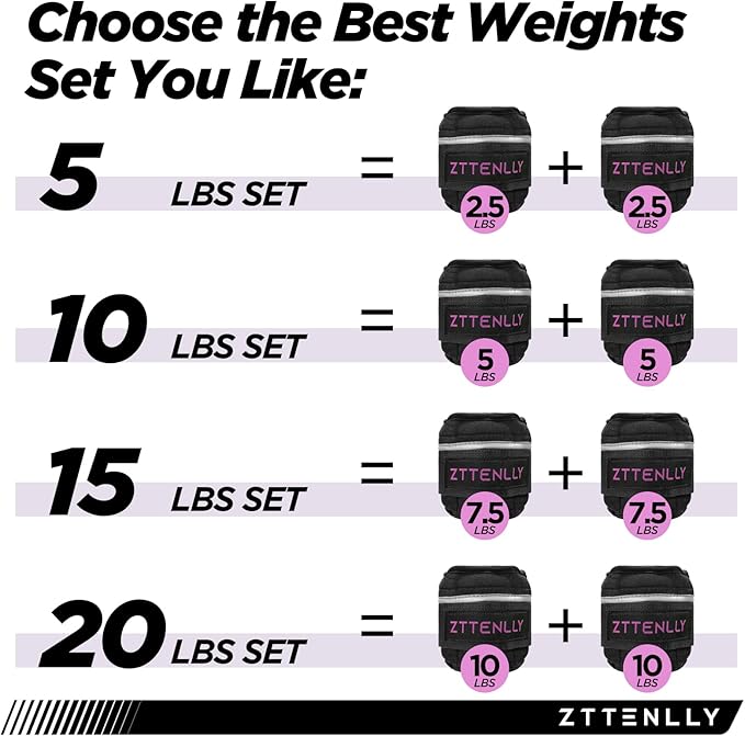 Adjustable Ankle Weights 1-5/10/15/20LBS Pair with Carry Bag - Breathable Fabrics, Reflective Trim - Strength Training Leg Wrist Arm Ankle Walking Weights Sets for Women Men Kids