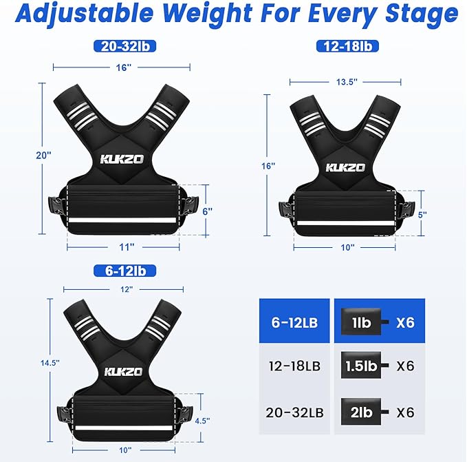 Adjustable Weighted Vest Woman Men, 6-12lb/12-18lb/20-32lb Weight Vest with 6 Ironsand Weights for Strength Training Rucking Running Walking Fitness Workout