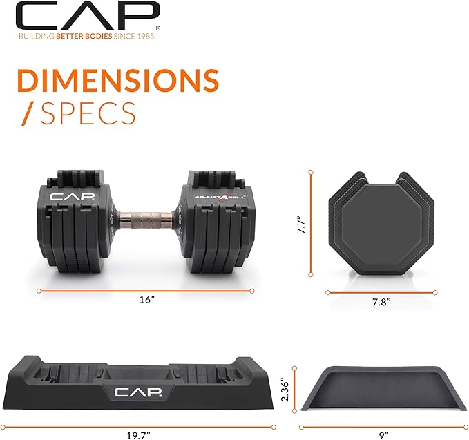 CAP Barbell ADJUSTABELL Adjustable Round Dumbbell Weights - Singles & Pairs | 12.5 lb, 25 lb & 55 lb | Multiple Handle Options