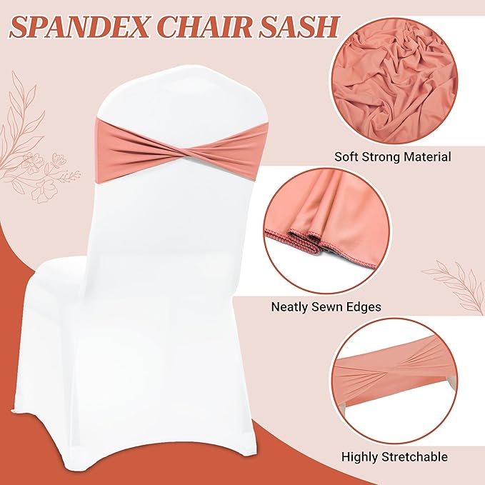VDS Pack of 25 PCS | Coral Peach | Spandex Chair Sashes Bows Without Buckle | Stretch Elastic Banquet Universal Folding Chair Band Tie with for Wedding Party Conference Celebration Event Decoration