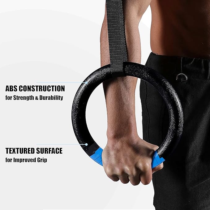 ZELUS Gymnastic Rings, Exercise Olympic Rings with Adjustable Straps, Steel Buckles, Perfect for Workout, Strength Training, Pull-Ups and Dips (Black)