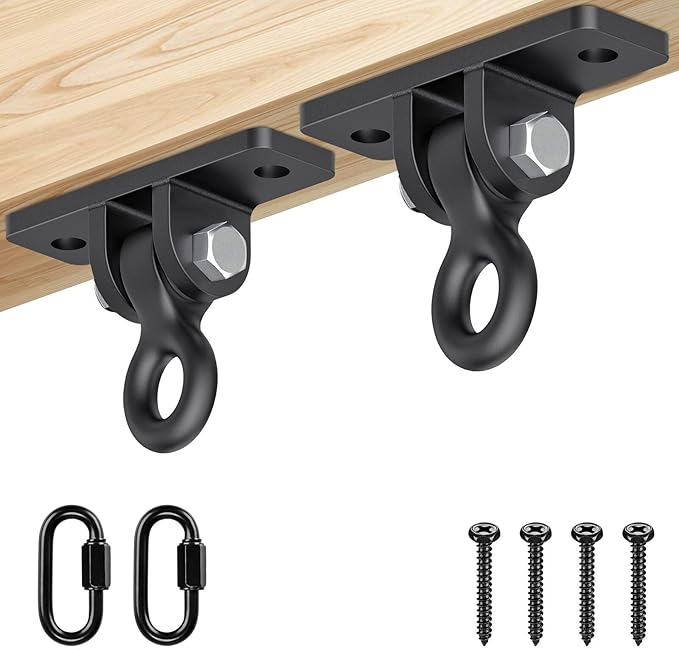 Dolibest Heavy Duty Swing Hangers, Porch Swing Hanging Kit, Black Cast Iron Swing Hooks,Swing Set Hardware w/Wood Screws for Playground, Porch, Wooden Sets, Indoor & Outdoor Use, 180° Rotation (2Pack)