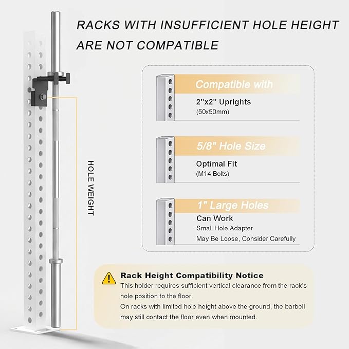 Rack-Mounted Olympic Barbell Holder for 2x2 & 2x3 Power Racks, No Drilling Required – Heavy-Duty Steel Storage with Protective Padding, Space-Saving Gym Equipment