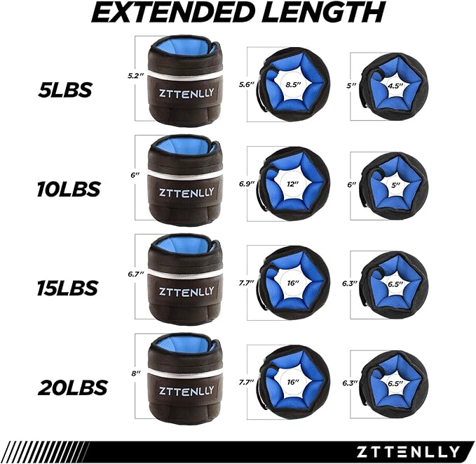 Adjustable Ankle Weights 1-5/10/15/20LBS Pair with Carry Bag - Breathable Fabrics, Reflective Trim - Strength Training Leg Wrist Arm Ankle Walking Weights Sets for Women Men Kids