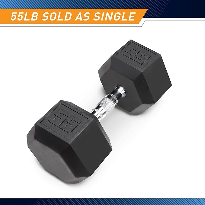 Marcy Classic Rubber Hex Dumbbell with Knurled Grip for Strength Training and Bodybuilding, 5lb - 50lb Single Dumbbell for Exercise & Fitness, Sold Individually