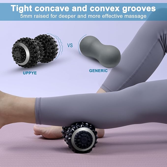 Uppye Vibrating Massage Ball for Pain Relif, Mobility Ball for Physical Therapy and Workout Recovery, Deep Tissue Myofascial Release Tools - Back, Shoulder (Peanut Head Vibrating Massage Ball Black)