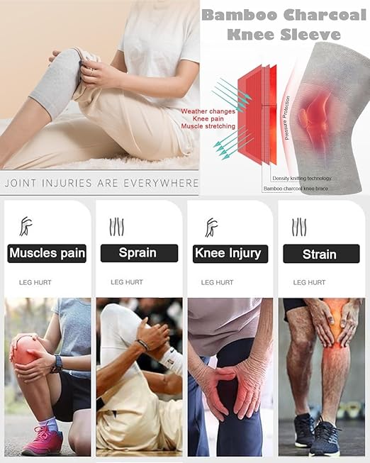 Bamboo Knee Sleeves 2-Pack Knee Compression Sleeve Women Men Elastic Warm Slip-on Recovery Knee Brace for Arthritis Knee Pain (Medium)