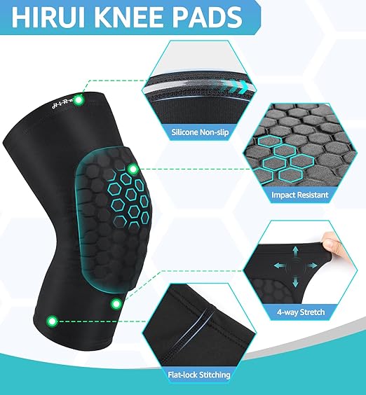 HiRui Knee Pads for Kids Youth Adult, Basketball Baseball Knee Brace Knee Support, Collision Avoidance Kneepad Compression Knee Sleeve for Volleyball Football Cycling Running-1Pair (Black, L)