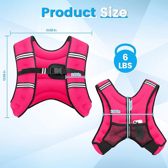Weighted Vest, 6lb/8lb/12lb/16lb/20lb/30lb for Men, Women with Reflective Stripe, Weight Vests Adjustable for Workout, Strength Training, Running, Fitness, Muscle Building, Weight Loss clearance