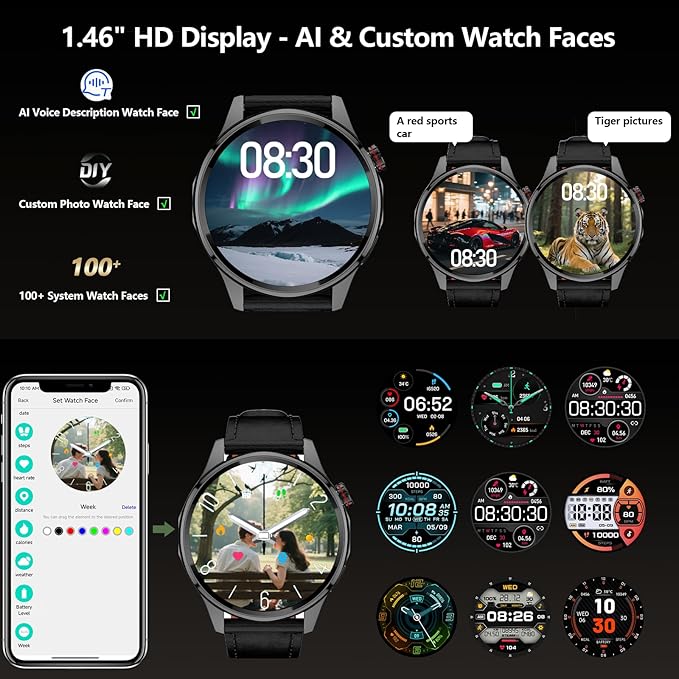 Smart Watch, GPS & Free Maps, AI, Bluetooth Call & Text, Health, Sleep & Fitness Tracker, 100+ Sport Modes, Waterproof, Long Battery Life, Waterproof, Compass, Barometer, 2 Bands Smartwatch for Men