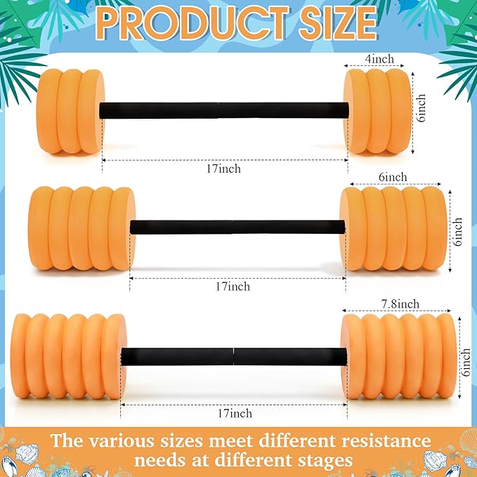 Soulchen 3 Pcs Long Aquatic Exercise Dumbbells Swim Barbells 25'' 29'' 33'' Foam Water Weight Dumbbell Pool Barbells with High Density EVA Foam for Swim Water Aerobics Fitness Loss