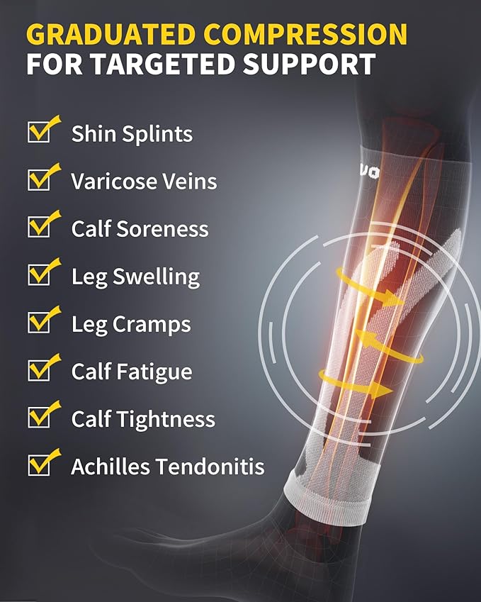 CAMBIVO 3-Pair Calf Compression Sleeves for Men & Women – Footless Socks for Shin Splints & Leg Pain Relief, 1 Pair Available