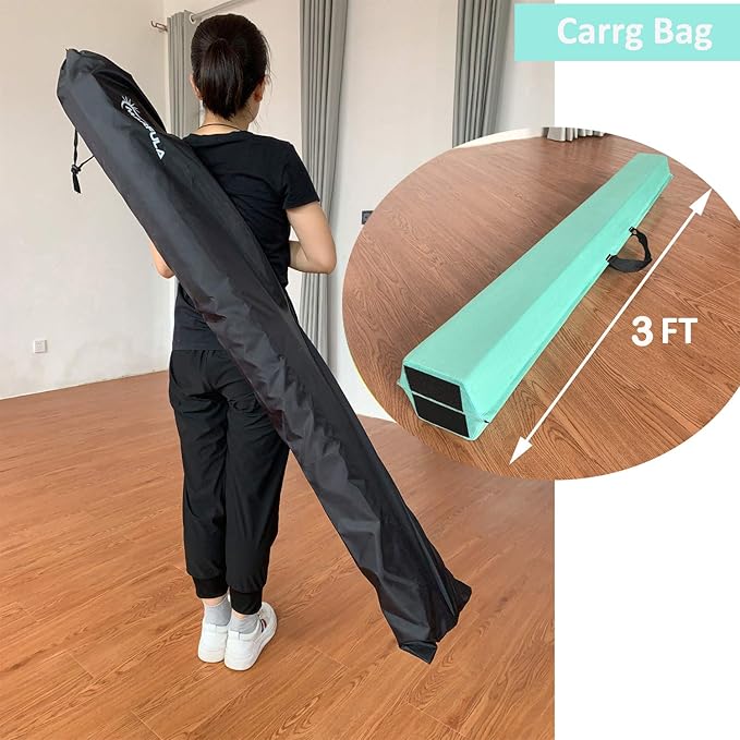 MARFULA 6 FT / 8 FT / 9 FT Folding Gymnastics Beam Foam Balance Floor Beam - Extra Firm - Suede Cover - Anti Slip Bottom with Carry Bag for Kids/Adults Home Use