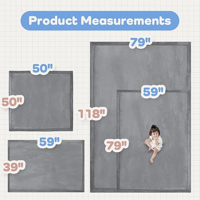 1.5" Thick Baby Play Mat for Floor Tummy Time, 59"x 79" Pro Soft Baby Activity Playmats Playroom, Easy Care with Non-Slip Safe for Infant Toddler Kids Crawling(Dark Grey)