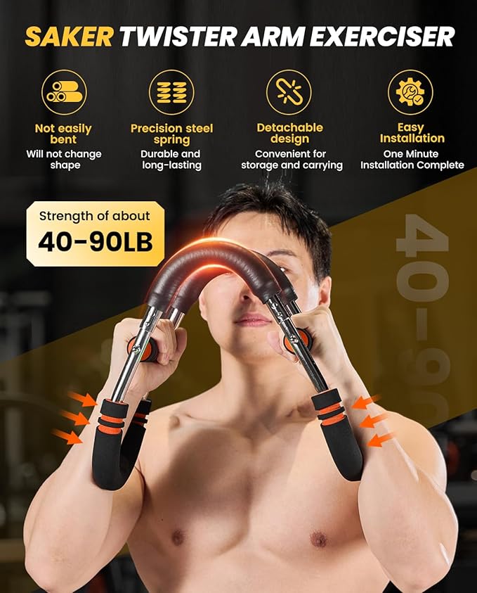 2026 New Saker PowerTwist Arm Trainer, Adjustable Forearm Strengthener, Arm Exercise and Chest Workout Equipment for Home Gym, for Men, Ideas for Fitness Enthusiasts
