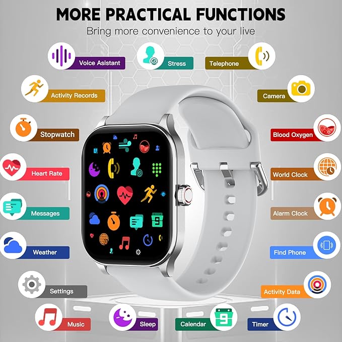 Smart Watch for Women Men(Answer/Make Call), Smartwatches with Heart Rate/SpO2/Sleep/Stress Monitor, IP68 Waterproof Activity Tracker for Android iPhone, 100+ Sports Fitness Watches (Gray, 1.85")