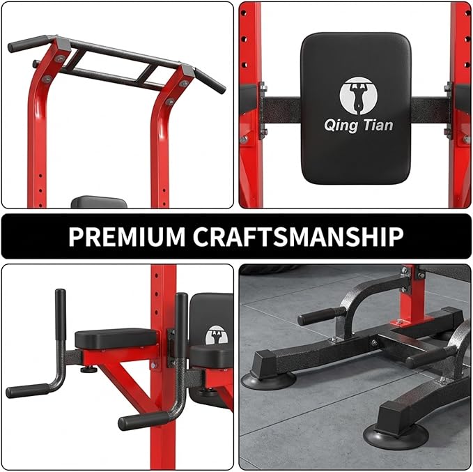 Power Tower Pull Up Bar Dip Station, Free Standing Pull Up Rack Dip Station for Home Gym, 10-Level Adjustable Height Pull Up Bar Stand Dip Bar Strength Training Workout Equipment