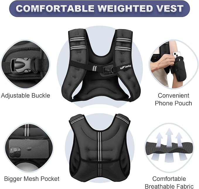 Weighted Vest Woman 5lb/8lb/10lb/12lb/15lb/20lb/25lb/30lb Weight Vest for Women Men, Rucking Vests with Reflective Stripe for Running Workout Walking Strength Training Weight Loss Fitness Weightlifting
