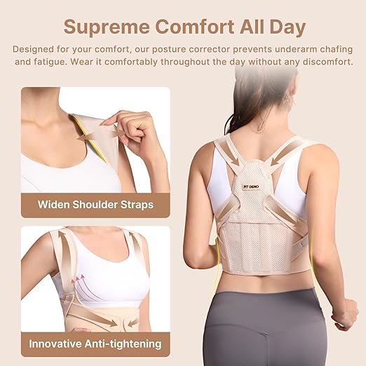 Fit Geno Posture Corrector for Women: Adjustable Lightweight Upper Back Brace for Neck Shoulder & Upper Back Pain Relief - Improve Posture Correct Hunchback Slouching Kyphosis Invisible Under Clothes (M/L Under Bust 32"-45")