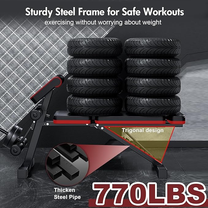 ALSO GO Adjustable Weight Bench, Workout Benches with Leg Extension & Extended Headrest, Foldable Incline Decline Bench Press, Roman Chair, Full Body Strength Training Equipment for Home Gym