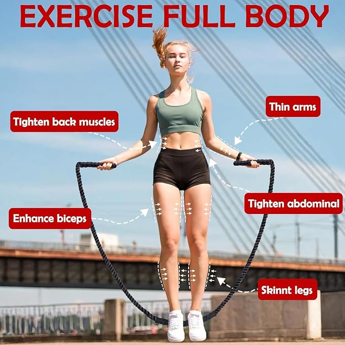 Jump Rope, Weighted Jump Rope for Men Women, 1.5lb 2.8lb Heavy Jumping Ropes for Fitness, Adult Skipping Rope for Home Gym Exercise, Improve Strength and Building Muscle Workout Equipment