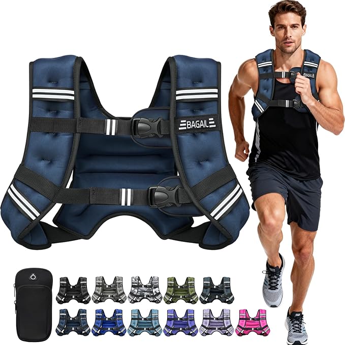 BAGAIL Comfort-Fit Weighted Vest for Woman, Even Weight Distribution, Faster Weight Loss, No-Chafe or Bounce for Walking & Running with Detachable Phone Pouch & Reflective Stripes (Available 5-30lbs)