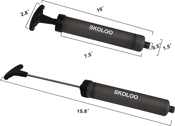 SKOLOO 10" Portable Hand Air Ball Pump Inflator Kit with Needle, Nozzle, Extension Hose for Soccer Basketball Football Volleyball Water Polo Rugby Exercise Sports Ball Balloon Swim Inflatables