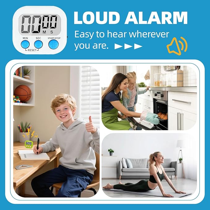 12 Pack Multi-Function Digital Timers, Magnetic Large LCD Display Loud Alarm Countdown Timers, Extensively Use in Classroom, Break Time, Gym, Meeting, Cooking