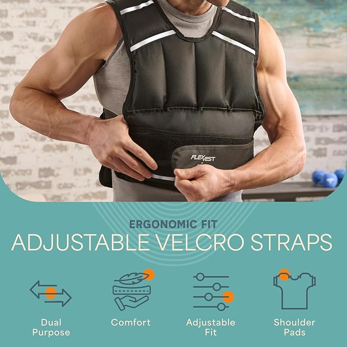 Lifepro Adjustable Weighted Vest for Women & Men - Flexvest 15 or 20 lb Workout Vest – Reflective Fitness Weight Vest with Phone Pocket for Running, Cardio, Strength Training