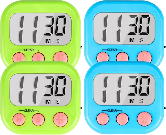 Timer for Kids Teachers Digital Kitchen Timers for Cooking Large Magnetic Classroom Timer 4Pack-Blue Green