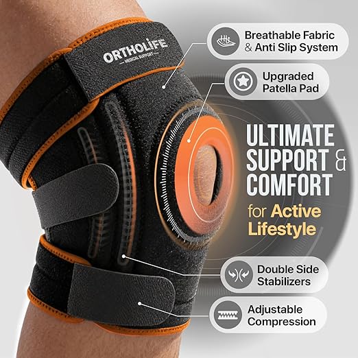 Knee Brace for Women and Men – Knee Compression Sleeve for Meniscus Tear, ACL, Arthritis Pain Relief, Patella Pad & Side Stabilizers – Please Check How To Size Video (Orange, XXL)