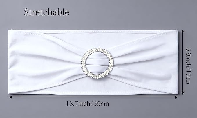 Wedding White Chair Sashes 100 Pack Spandex Chair Bands with Buckles Slider Chairs Bows for Party Birthday Bridal Shower Engagement Anniversary Christmas Event Decorations